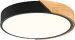 Modern LED Ceiling Light, Minimalist Wood Flush Mount Ceiling Light Fixture, 4000K Not Dimmable, Circle Lighting Lamp with Acrylic Lampshade for Bedroom Laundry Room Hallway (Black,11.8")