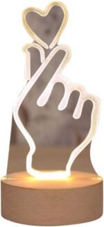 Finger Heart Night Light, 3D Pattern Desk Table Lamp USB Charging, Acrylic Button Desk Lamp for Living Room Home Bedroom