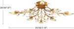 Vintage Brass Crystal Branch Chandelier Flush Mount Crystal Ceiling Lights Fixture Tree Leaves Pendant Light for Living Room Dining Room Bedroom - Image 2