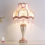 Lovely Table Lamp with Fabric Lampshade, Antique Flower  Bedside Desk Lamp, Handmade Night Light for Bedroom Nightstand