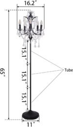 5-Light Farmhouse Tranditional Crystal Floor Lamp, Black Craft Candelabra Lighting Fixture 65'' Tall for Living Room, Dining Room, Entryway, Bedroom - Image 2