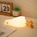Lying Flat Duck Night Light, 3 Level Dimmable Nursery Nightlight,Cute Lamps Silicone Squishy Light Up Duck,Rechargeable Bedside Touch Lamp for Breastfeeding Toddler Baby Kids Decor