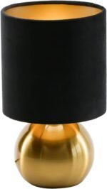 Small Bedside Lamp, Mid Century Lamp with Brass Base, Nightstand Table Lamp for Bedroom, Living Room, Bookshelf, Modern Accent Mini Table Lights Black Plastic Fabric Shade