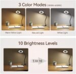 LED Desk Lamp Clip on Light with 3 Color Modes 10 Brightness Ring/Clamp Light 360?? Flexible Gooseneck Dimmable Eye Protection Desk Light Desk Lamps for Home Office with Video Tutorials - Image 2