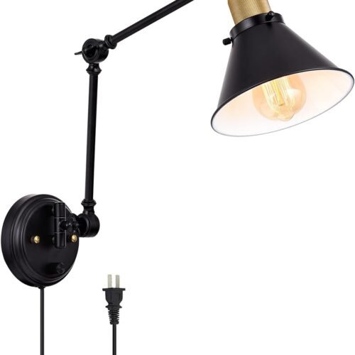 Wall Sconce Plug in, Dimmable Wall Sconce with Switch Swing Arm Wall Lights Plug in Wall Mounted Light Wall Sconces Lighting with 6FT Plug in Cord, E26 Base, LISTED(Two Arms, 1 Pack)