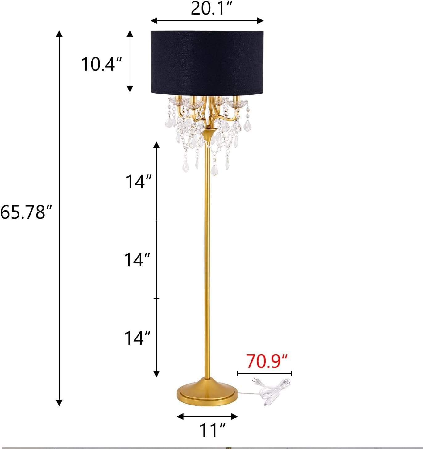 51lI2eI1hyL._AC_SL1500_.jpg Drum Shade Gold Crystal Floor Lamp, 6 Light Black Gold Shade Floor Lamp, Candle Base Floor Lamp, for Living Room, Bedroom, Reading Room, Hallway, Corridor - Image 1