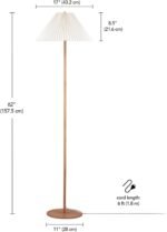 62" Floor Lamp, Faux Wood Finish, Pleated Fabric Shade, Flat Base, Pull Chain Switch on Socket, Reading Lamp, Home Office Accessories, Home D??cor, Home Improvement - Image 2
