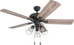 , 52 Inch Industrial Style LED Ceiling Fan with Light, Pull Chain, Three Mounting Options, 5 Dual Finish Blades, Reversible Motor - 50581-01 (Bronze)