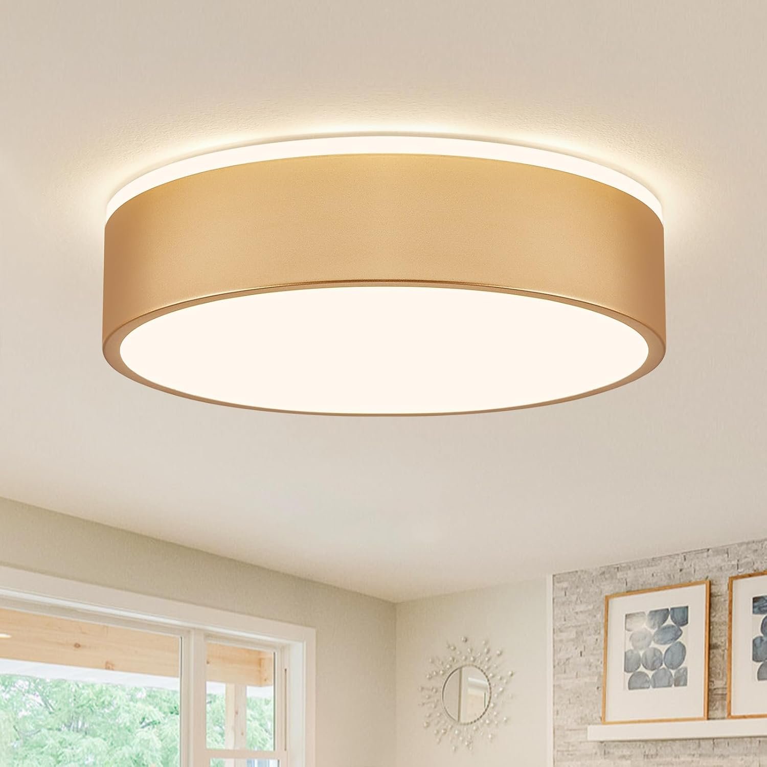 6152j6znLL._AC_SL1500_.jpg Gold LED Ceiling Light, Modern Flush Mount Ceiling Light Fixture, Minimalist Round Metal Lighting Fixture Ceiling Lamp for Hallway, Entryway, Bedroom, Balcony, 11.81 Inch - Image 1