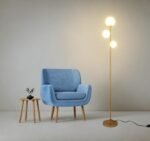Mid Century Modern Floor Lamp for Living Room, Contemporary Gold Floor Lamp with Frosted Glass Shade and Bulbs Included, Vintage Standing Tall Lamp for Bedrooms, Office - Antique Brass