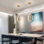 Modern LED Chandelier Dimmable 2 Ring Gold Pendant Light Acrylic 34W 4000K Height-Adjustable Modern Chandelier for Dining Room Living Room Bedroom Kitchen Island Foyer Stairway - Image 2