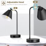 Industrial Dimmable Desk Lamp with 2 USB Charging Ports AC Outlet, Touch Control Bedside Nightstand Reading Lamp Flexible Head, Black Metal Table Lamp for Bedroom Office Living Room, Bulb Included - Image 2