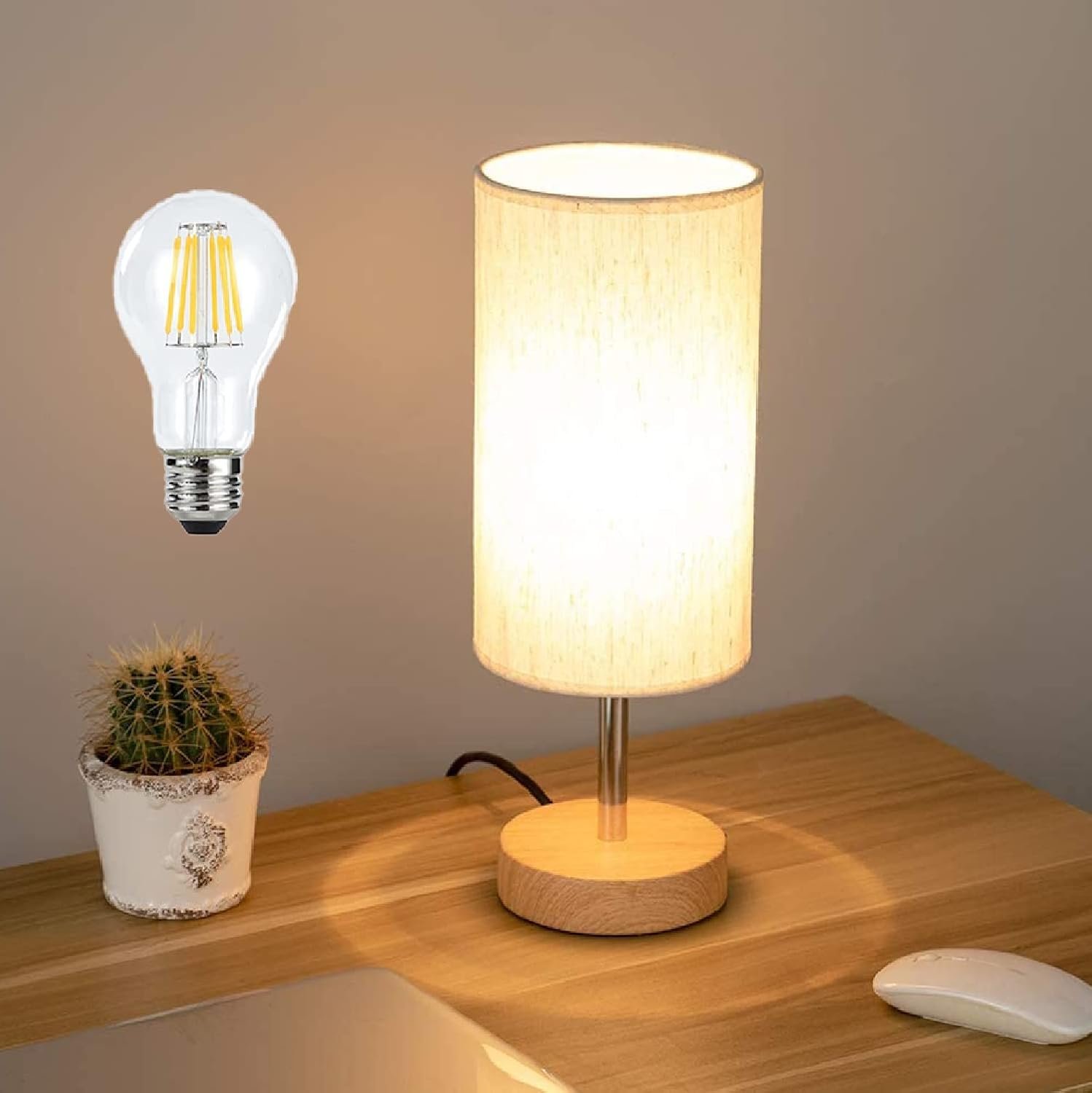 61EfWS8Wv-L._AC_SL1500_.jpg Bedside Lamp with USB Port Touch Control Table Nightlight for Bedroom Wood 3 Way Dimmable Nightstand with Round Flaxen Fabric Shade for Living Room, Dorm, Home Office - Image 1