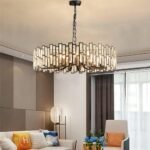 Black Chandelier,Crystal Round 10-Light Adjustable Height Chandelier Lighting Fixture for Dining Room,Bedroom,Living Room,Foyer,Kitchen Island