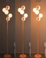 Dimmable (Brightness Adjustable) Globe Floor Lamp, Orange Pole Retro Standing Lamps with 5x3000K G9 Bulbs Included, Mid Century Modern Floor Lamp for Living Room - Image 2