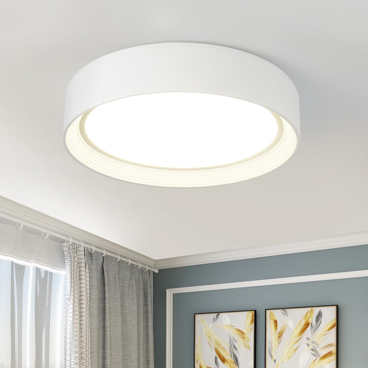 61Il4aJhDtL._AC_SL1275_.jpg Dimmable Led Flush Mount Ceiling Light,15.75 Inch/36W/ 5CCT 3000K-6000K,Modern White Close to Ceiling Lighting Fixtures,Round Metal Ceiling Lamp for Bedroom,Living Room,Laundry Room - Image 1