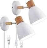 Wall Sconces Plug in, Swing Arm Wall Lamp with Power Cord, White Plug in Wall Lighting Fixtures Set of Two, Bedside Wall Mounted Reading Lamp with Switch, for Bedside Bedroom Hallway