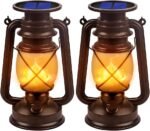 Solar Lantern Outdoor Hanging Solar Lights Dancing Flame Led Waterproof Camping Lamps, Landscape Decor for Table Patio Garden Yard Pathway Porch 2 Pack