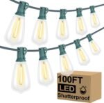 LED Outdoor String Lights 100FT with 52 Shatterproof ST38 Vintage  Bulbs, Outside Hanging Lights Waterproof for Patio, Porch, Deck, Garden, Backyard, Balcony, Green Wire