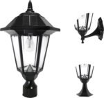 Black Solar Outdoor Post Light, Windsor Bulb, Cast Aluminum, 1-Light with 3 Mounting Options, 3-inch Fitter for Lamp Posts, Flat Mount for Column Lights and Wall Sconce Mount