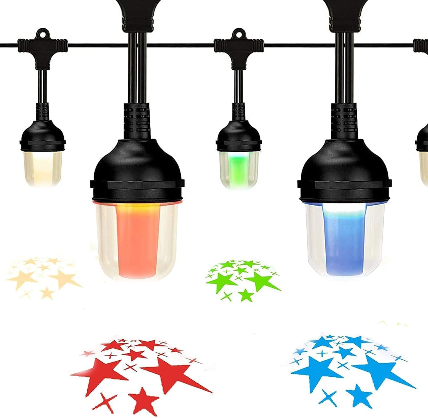 61S9nd7IlYL._AC_SL1500_.jpg Outdoor String Lights 22FT with 10 Shatterproof Bulb Weatherproof Colored Star Camping Lights for PatioGarden Party - Image 1