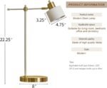 Modern Industrial Desk Lamp for Reading LED 22.2?? Metal Table Lamp Light for Office Bedroom Study Room Living Room Nightstand Bedside Lamps Gold and Matte Black Accent (White, Bulb Included) - Image 2