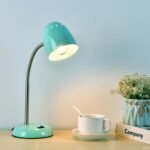 Eye-Caring Table Lamp of Simple Designs Home E26 Led Screw Basic Metal Desk Lamp with Flexible Gooseneck Hose Neck Study Lamp for Bedroom Office Living Room Convenient On/Off Switch(Green)