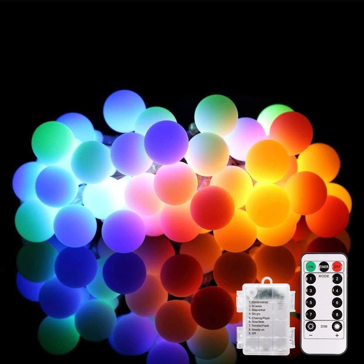 61ZLT44bYLL._AC_SL1200_.jpg LED String Lights 18ft 50 LEDs Battery Operated String Lights with Remote 8 Modes Waterproof Globe Starry Fairy Lights for Outdoor Indoor Bedroom Garden Party Christmas Tree (Multicolor) - Image 1