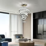 LED Crystal Chandeliers, Modern 5 Rings Pendant Light Titanium Gold Stainless Steel Height Adjustable Ceiling Light for Bedroom Dinning Room Kitchen (Cool White)