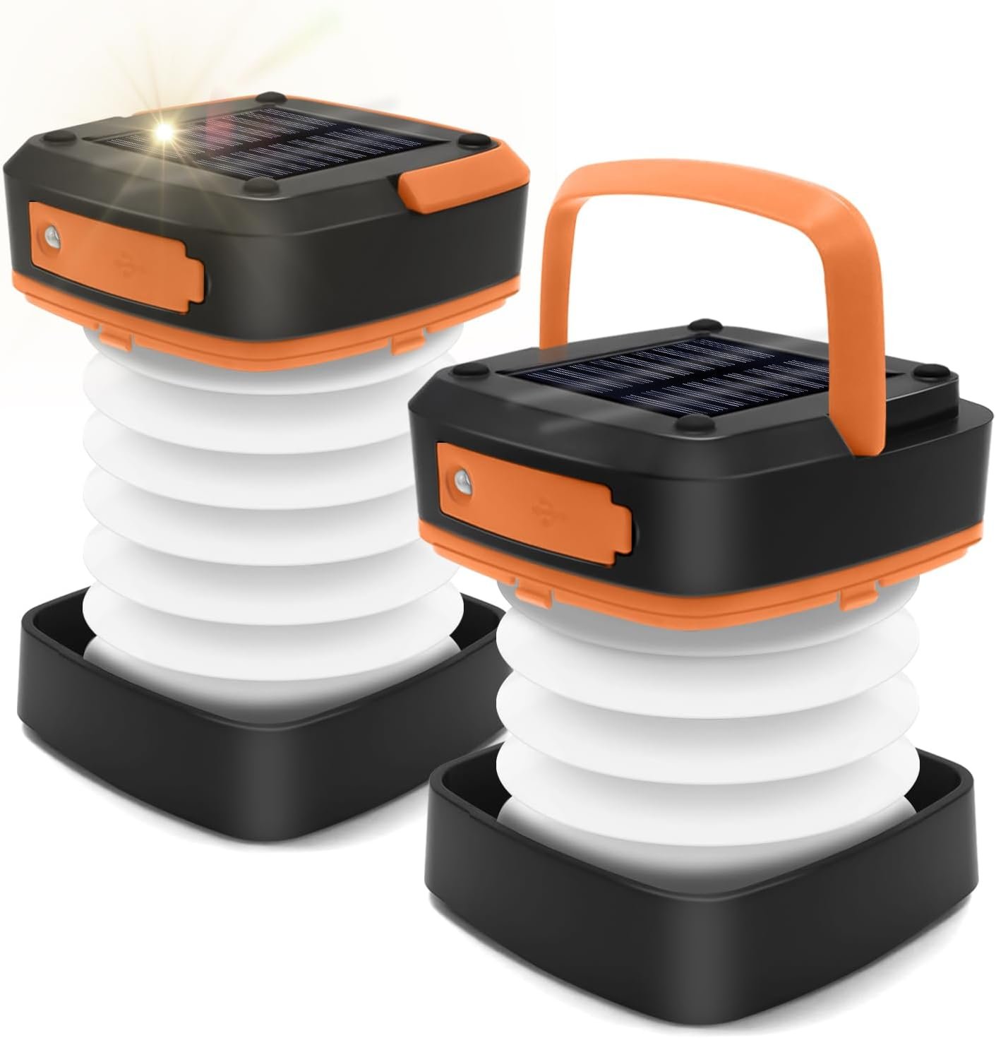 61ZwleBvH5L._AC_SL1500_.jpg Solar Lantern Flashlights, Mini Collapsible Rechargeable Hanging Power Bank Waterproof Lamp for Camping Hurricanes Emergency Power Outages Indoor Outdoor 2-Pack - Image 1