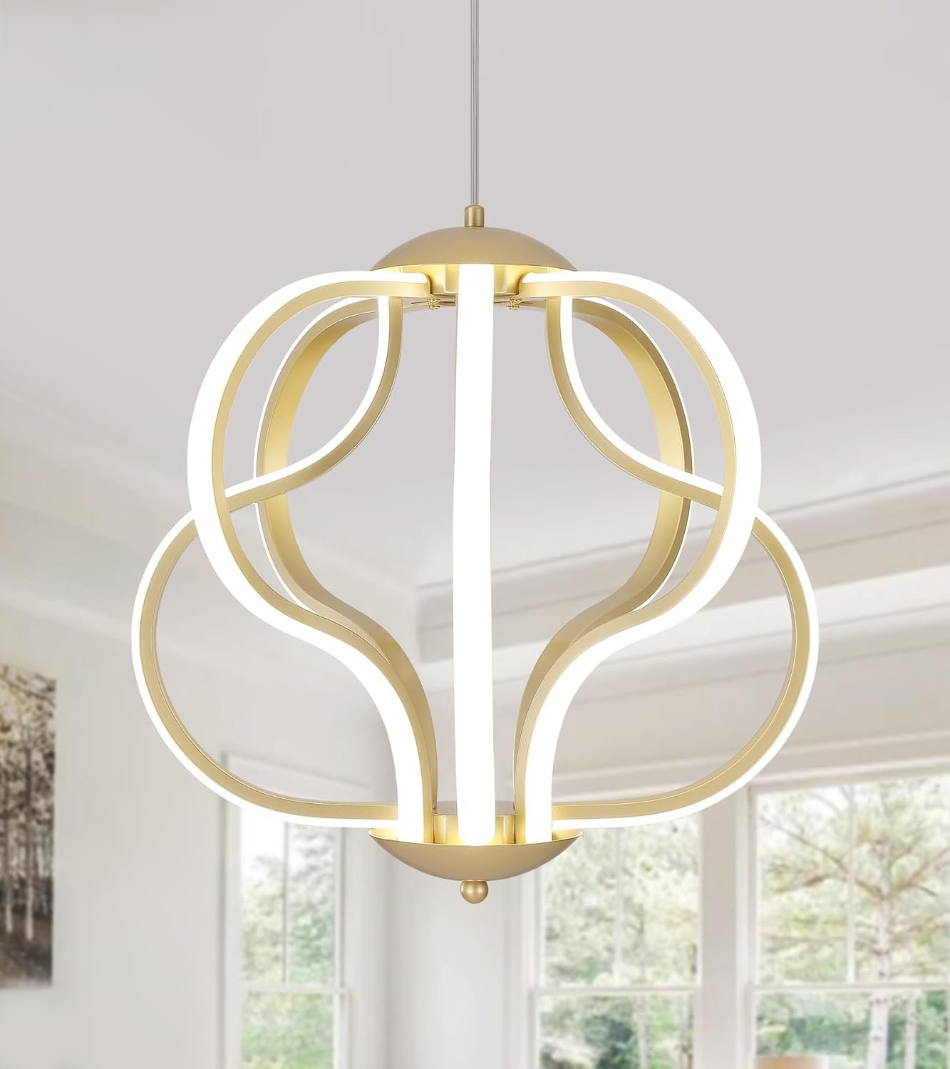 61b1mK0QTsL._AC_SL1500_.jpg Modern Led Chandelier,Gold Hanging Pendant Lights for Dining Room Foyer Entryway Kitchen Living Room 8 Lights - Image 1
