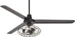 60"  Modern Industrial 3 Blade Indoor Outdoor Ceiling Fan with LED 3-Light Remote Control Matte Black Cage Damp Rated for Patio Exterior House Porch Gazebo Garage Barn - Image 2