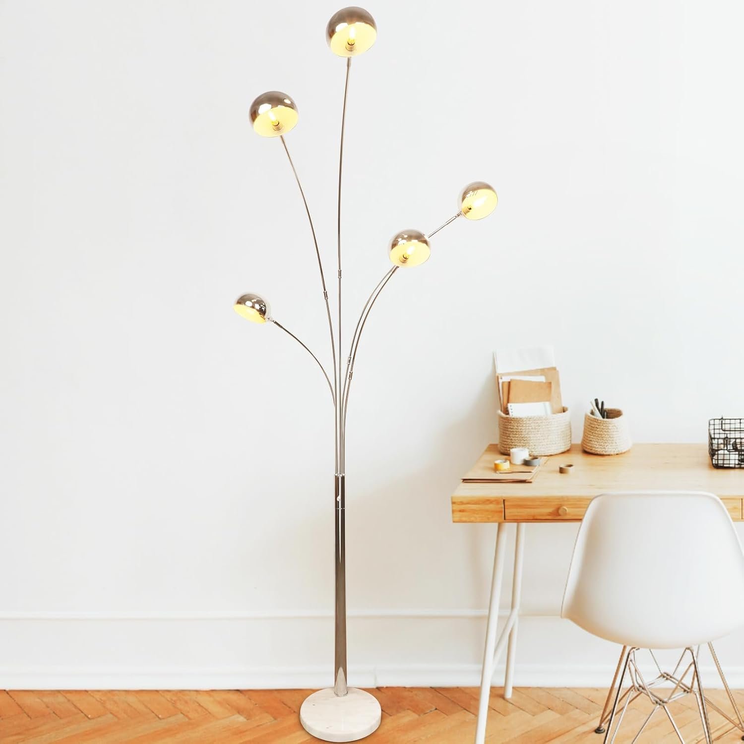 61ja4l5UmJL._AC_SL1500_.jpg 5-Light Arc Floor Lamp, 86.6" Chrome Floor Lamps for Living Room, Multi-Head LED Standing Tall Lamp with Adjustable Arms, Modern Tree Floor Lamp for Bedroom, Study, Office, E12 Bulbs Included - Image 1