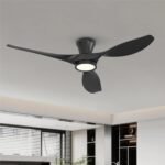 52 Inch Ceiling Fan with Led Light Remote Control Flush Mount Low Profile for Bedroom Farmhouse Patio Outdoor Living Room Kitchen Dining Room,DC Motor,Reversible,Black