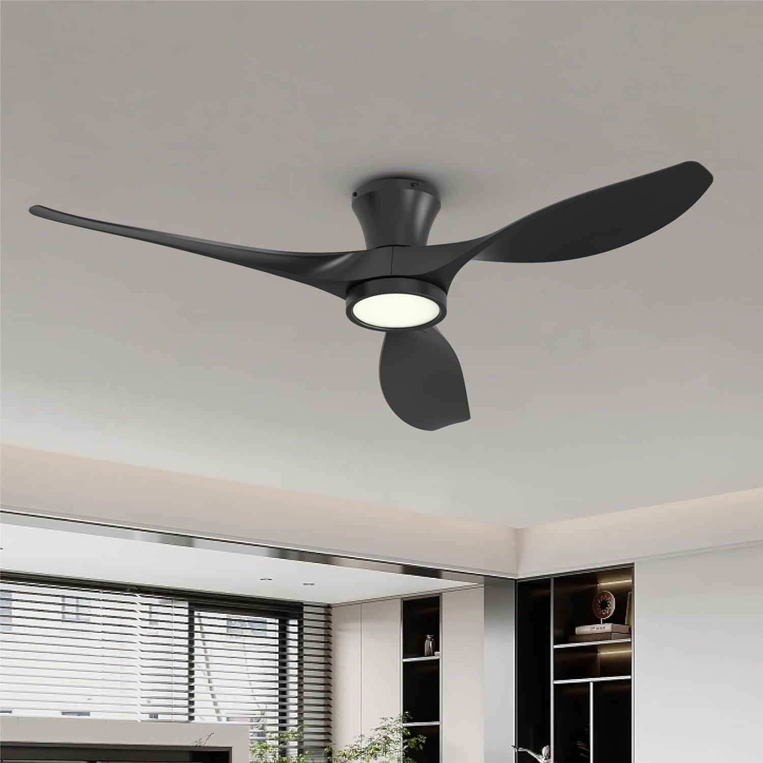 61k3sTw14UL._AC_SL1500_.jpg 52 Inch Ceiling Fan with Led Light Remote Control Flush Mount Low Profile for Bedroom Farmhouse Patio Outdoor Living Room Kitchen Dining Room,DC Motor,Reversible,Black - Image 1