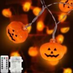 Halloween String Lights, LED Pumpkin Lights - 3D Waterproof Orange Jack-O-Lantern 20 LED Battery Operated String Lights, 8 Modes Holiday Lights for Indoor Outdoor Decor Party Decorations - Image 2