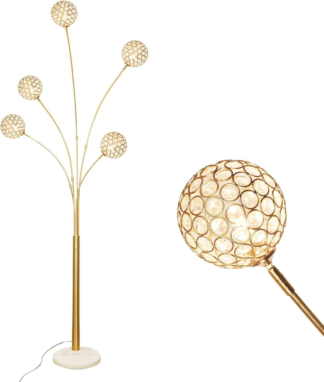 61qPKK-bEL._AC_SL1500_.jpg Floor Lamps for Living Room, 5-Light Gold Arc Standing Lamp, 86.6" Modern Tall Tree Floor Lamp with Adjustable Arms, Multi-Head LED Floor Lamps for Bedroom, Study, Office, G9 Bulbs Included - Image 1