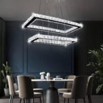 Modern Chandelier, Rectangular 2 Rings Crystal Pendant Chandeliers LED Pendant Ceiling Light for Dining Room Living Bedrooms (6000K Cool White)
