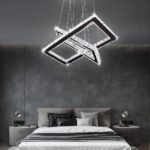 Modern Chandelier, Rectangular 2 Rings Crystal Pendant Chandeliers LED Pendant Ceiling Light for Dining Room Living Bedrooms (6000K Cool White) - Image 2