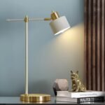 Modern Industrial Desk Lamp for Reading LED 22.2?? Metal Table Lamp Light for Office Bedroom Study Room Living Room Nightstand Bedside Lamps Gold and Matte Black Accent (White, Bulb Included)