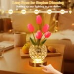 Mothers Day Gifts/Birthday Gifts for Women/Mom Table Lamp, 3 Color Crystal Flower Bedside Lamps Infinitely Dimming with USB Charge Small Night Light,Nightstand Touch Lamp for Bedroom (red-tulip) - Image 2