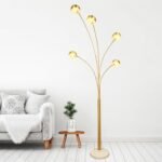 5-Light Arc Floor Lamp, 86.6" Gold Floor Lamps for Living Room, Multi-Head LED Standing Tall Lamp with Adjustable Arms, Modern Tree Floor Lamps for Bedroom, Study, Office, E12 Bulbs Included