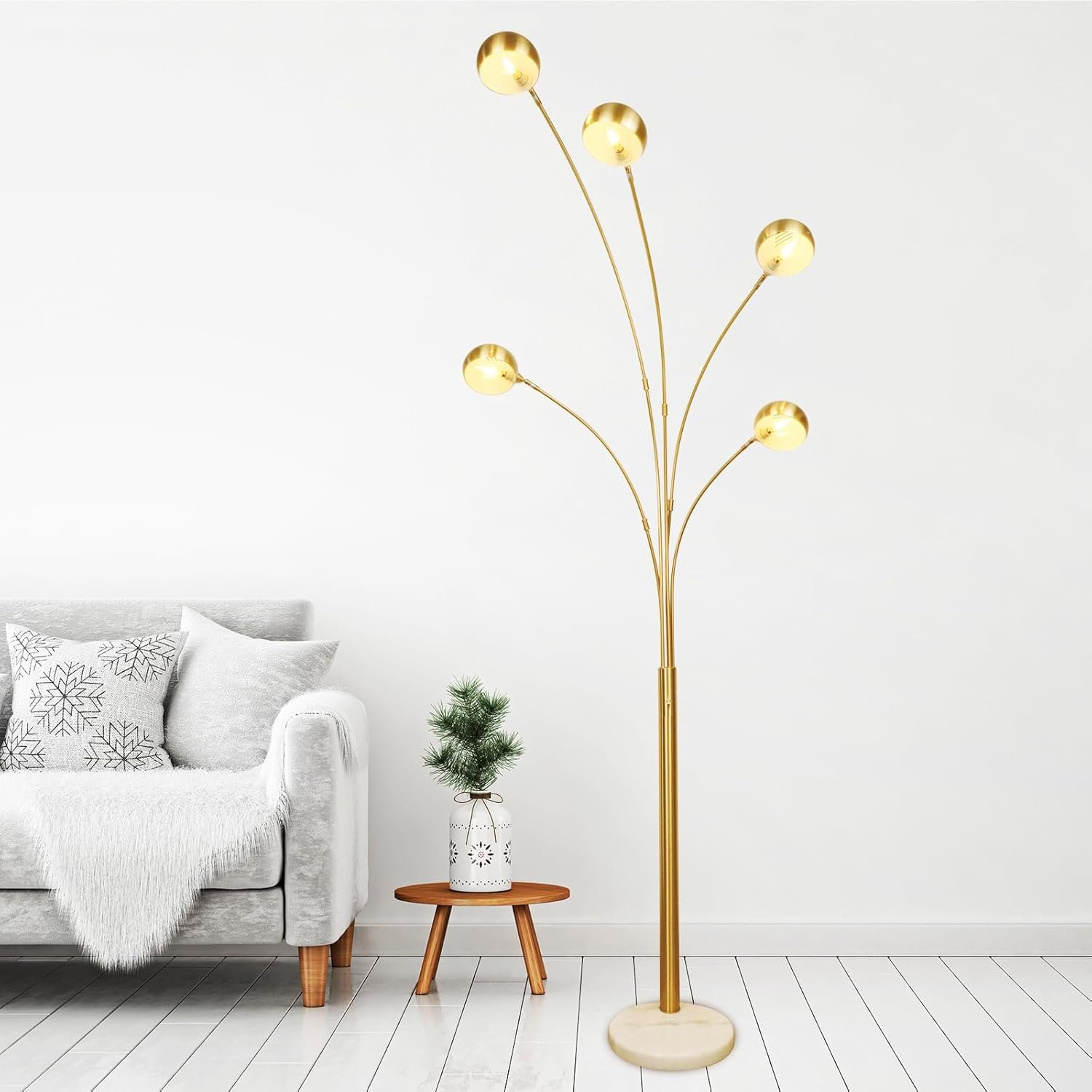 713vTRdqBQL._AC_SL1500_.jpg 5-Light Arc Floor Lamp, 86.6" Gold Floor Lamps for Living Room, Multi-Head LED Standing Tall Lamp with Adjustable Arms, Modern Tree Floor Lamps for Bedroom, Study, Office, E12 Bulbs Included - Image 1