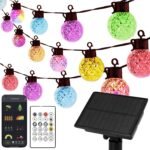 Solar LED String Lights, 25 RGB Color Changing Bulbs, Bluetooth App Control, IP65 Waterproof, 8 Scene & 4 Music Modes, 15ft Globe Lights for Patio, Backyard, and Party Decor