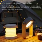 Bedroom Bedside Lamp, Camping Lighting Handheld Light, Night Light with Built-in Rechargeable Battery,  Retractable  Light, Wooden Handle Folding Lantern and Flashlight (White) - Image 2