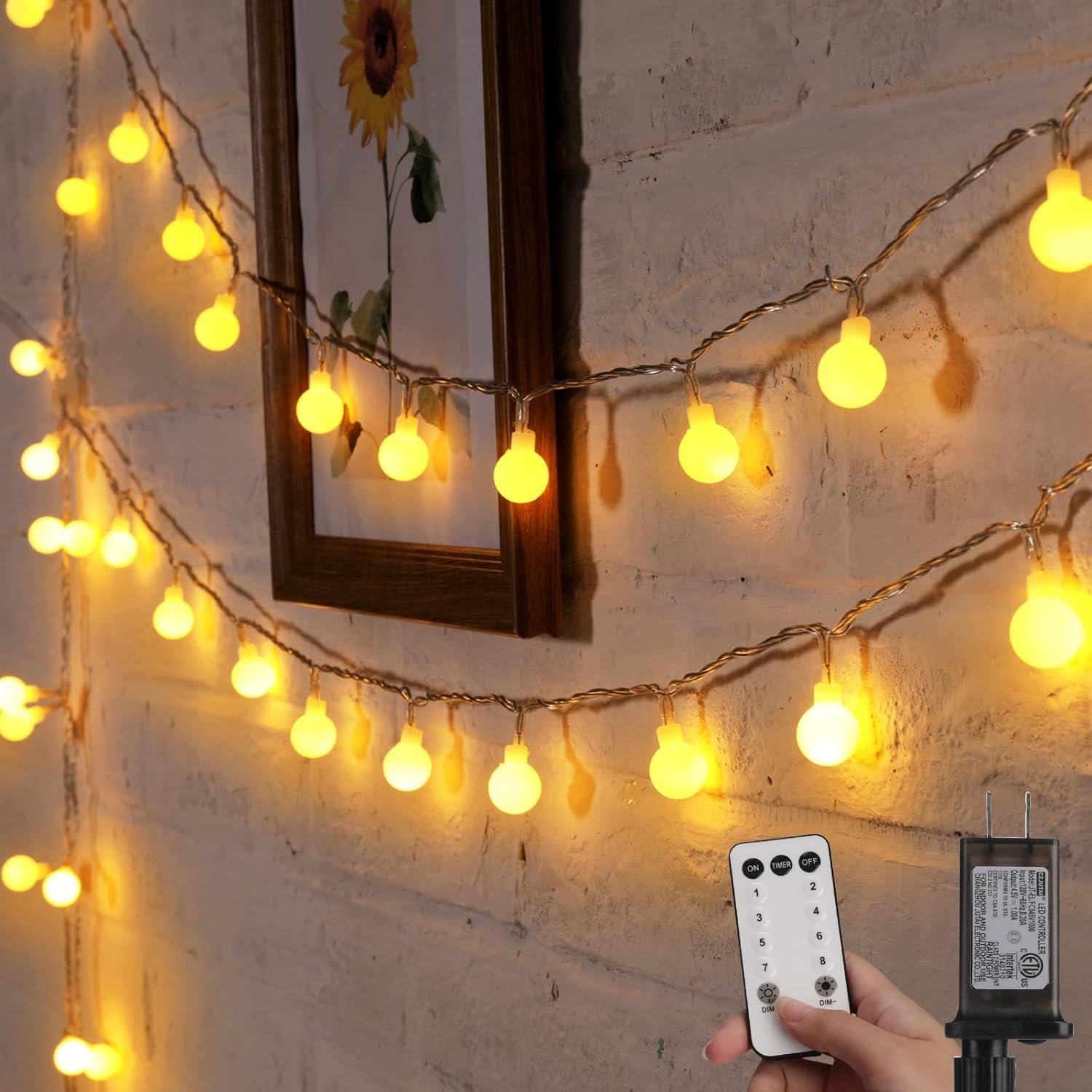 716rE4RyGwL._AC_SL1500_.jpg Globe String Lights, 33 Feet 100 Led Fairy Lights Plug in, 8 Modes with Remote Mini Globe Lights for Indoor Outdoor Bedroom Party Wedding Garden Christmas Tree Decor, Warm White - Image 1