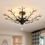 5 - Light Vintage Small Crystal Chandelier Modern Semi Flush Mount Ceiling Light Fixture Chandelier Lighting for Kitchen Bedroom Living Room Dining Room Hallway Foyer??Black??