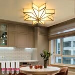 Brass Flush Mount Ceiling Light Star Shaped Lighting Fixture 4 Lights Bedroom Ceiling lamp with Glass Shade (Bulb Included)