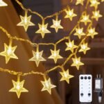 Star String Lights Plug in - 33 ft 100 LED Star Fairy String Lights with Remote and Timer, Waterproof for Bedroom Porch Wedding Party Patio Garden Tent Indoor Outdoor D??cor, Warm White