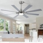 62 Inch Ceiling Fans with Lights and Remote, Pure Copper DC Motor Brushed Nickel Large Indoor/Outdoor Modern Industrial Ceiling Fan, Quiet, 6 Speed, 3CCT, for Patios Living Room Farmhouse Garage